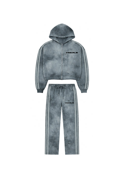 Ynole Cloud Wash Distressed Tracksuit in Slate Grey
